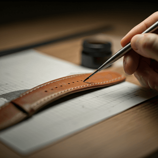 Close-up of artisan hands meticulously hand-painting the edge of a leather strap