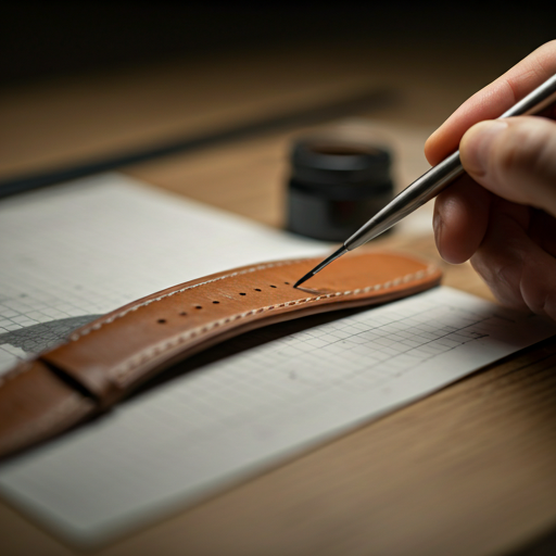 Close-up of artisan hands meticulously hand-painting the edge of a leather strap